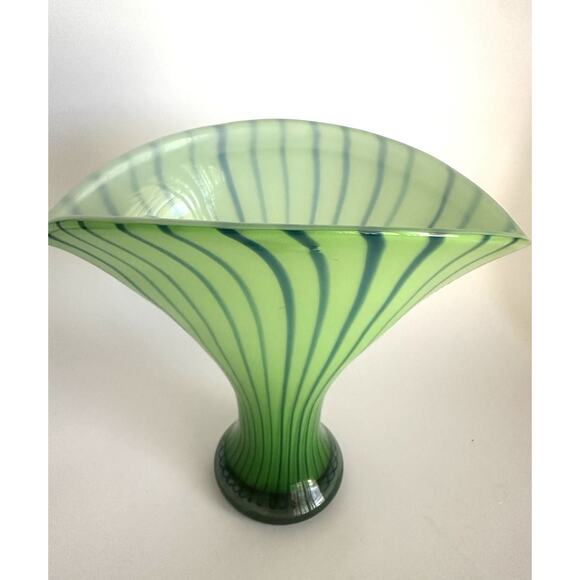 Eastern Modern Vase Glass Mid Century MCM With Sticker Blue Green Swirl Art Deco - Picture 2 of 3